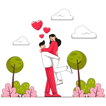 Couple hugging during spring fall  Illustration