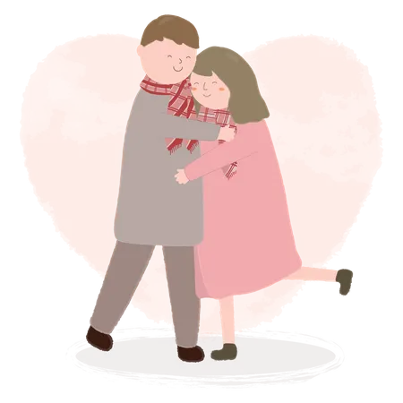 Happy Valentines Day Festival Concept With Couple Hugging Each Other Loving Couple In Front Of Heart Background And With Love Emotion Flat Vector Illustration Illustration