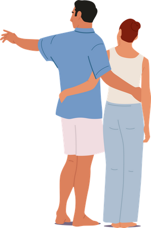 Couple hugging each other from back Illustration