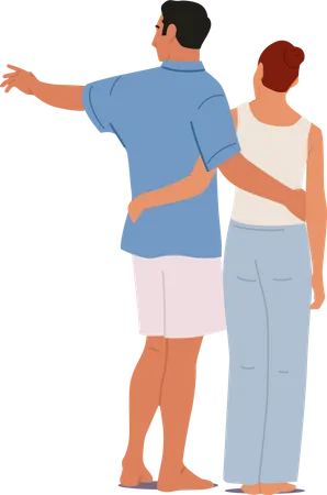 Couple hugging each other from back Illustration