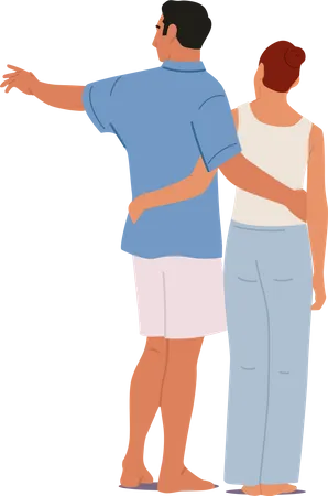 Couple hugging each other from back  Illustration