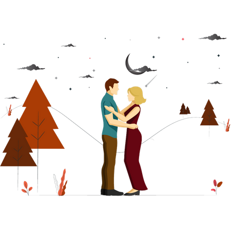 Couple hugging each other.  Illustration