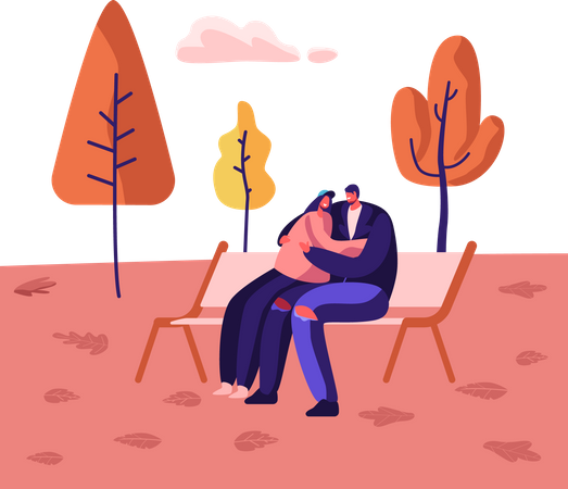 Couple hugging each other in park Illustration