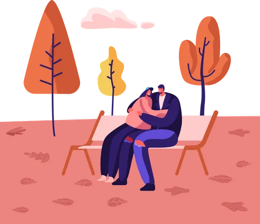 Couple hugging each other in park  Illustration