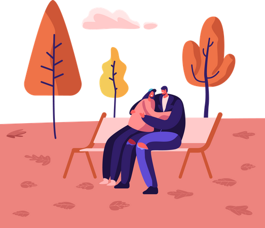 Couple hugging each other in park  Illustration