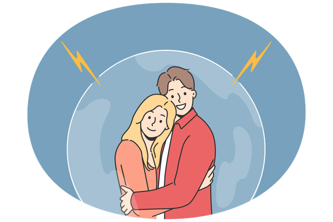 安全な場所で抱き合うカップル  イラスト