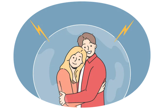 安全な場所で抱き合うカップル  イラスト