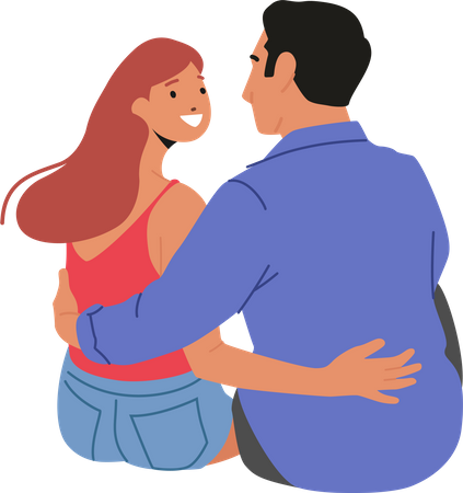 Couple hugging each other while sitting  Illustration