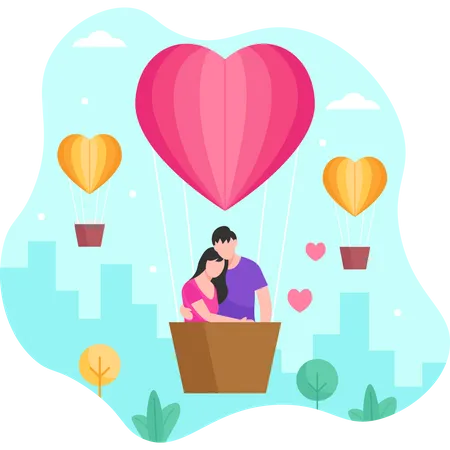 Couple hugging on hot air balloon  イラスト