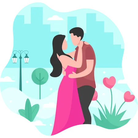 Couple hugging on valentines day  イラスト