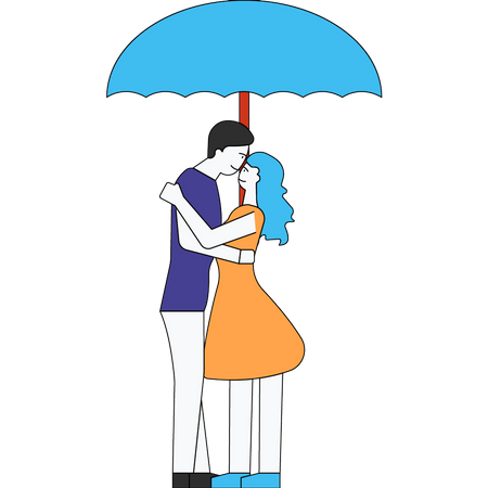 Couple hugging under umbrella Illustration