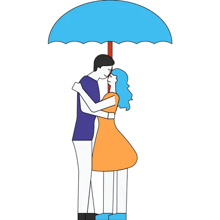 The Couple Is Standing Under An Umbrella Illustration