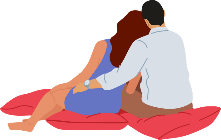 Couple hugging while sitting together  Illustration