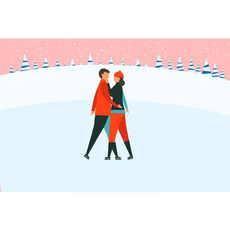 Couple ice skating  Illustration
