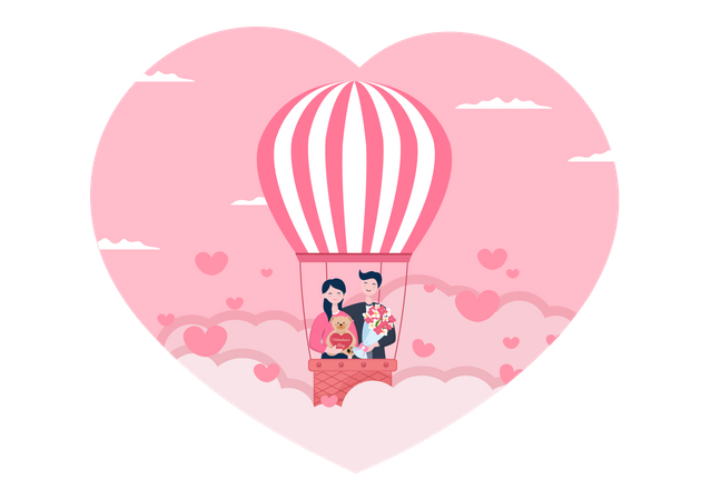 Couple in air balloon Illustration