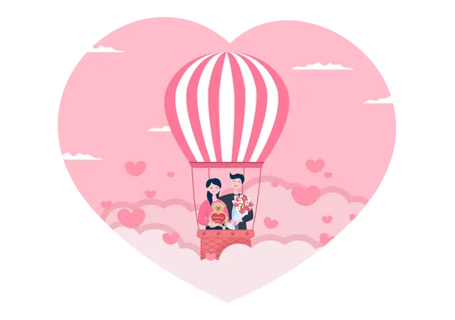 Couple in air balloon  Illustration