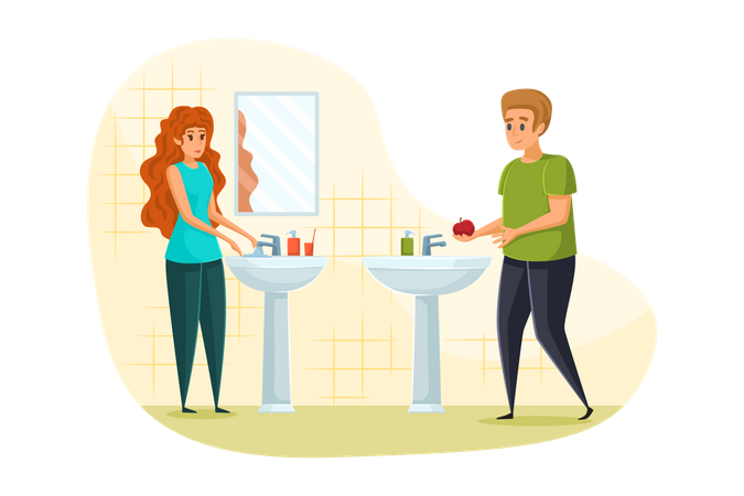 Couple In Bathroom  Illustration