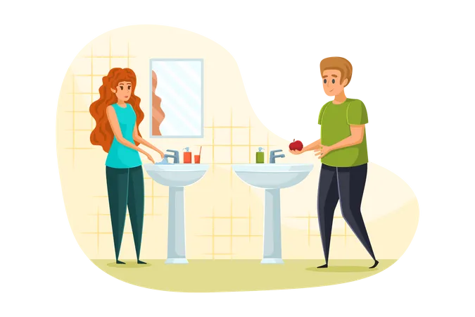 Couple In Bathroom  Illustration
