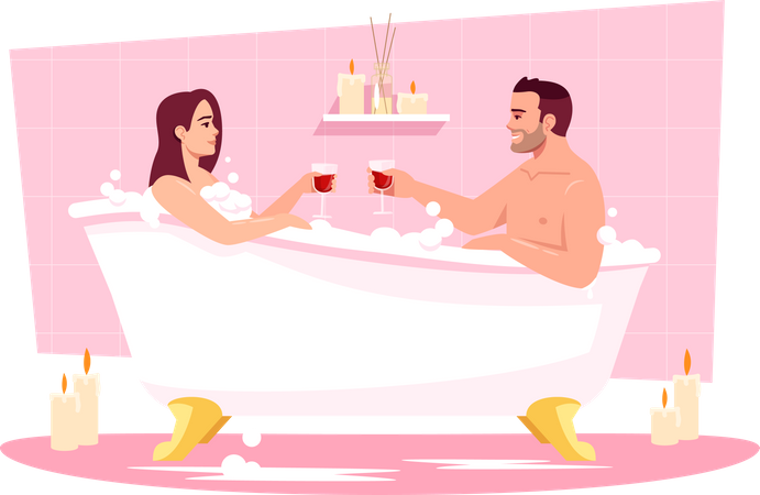 Couple in bathtub Illustration