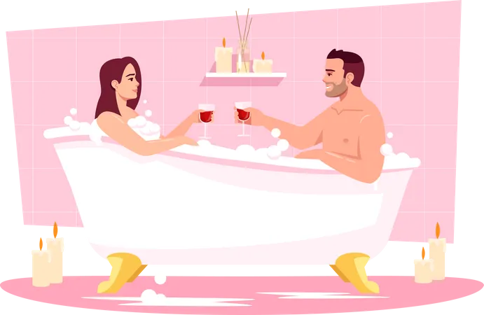 Couple in bathtub Illustration