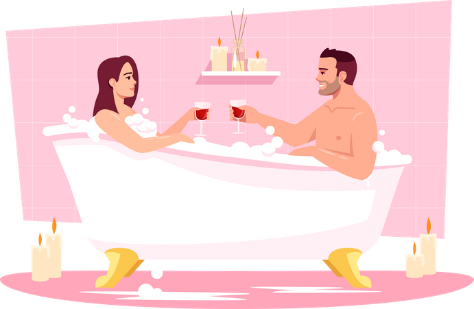 Couple in bathtub  Illustration