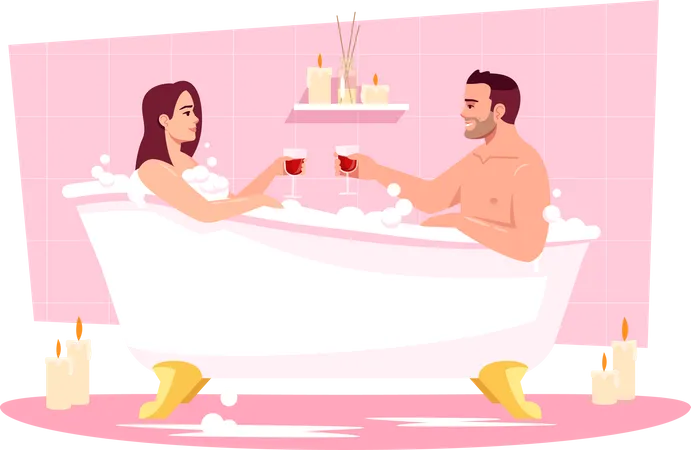 Couple in bathtub  Illustration