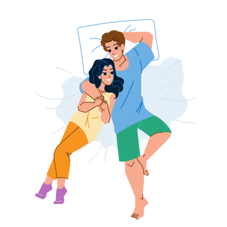 Couple In Bed Vector Bedroom Love Happy Man Woman Young Morning Romance Couple In Bed Character People Flat Cartoon Illustration Illustration