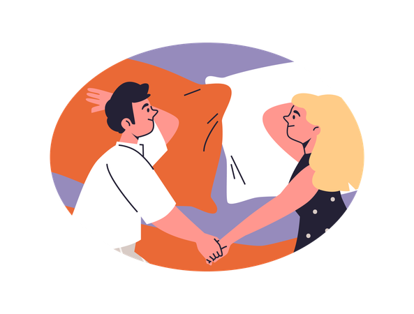 Couple in bed holding hands  Illustration