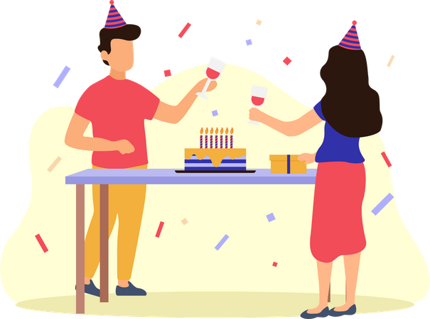 Couple in birthday party  Illustration