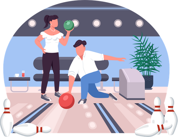 Couple in bowling alley Illustration