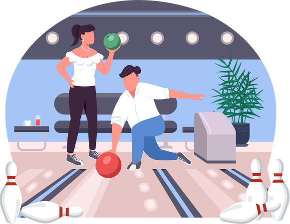 Couple in bowling alley  Illustration