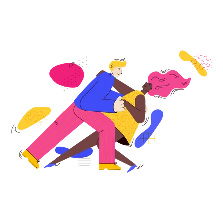Couple in bright clothing dancing twist or swing  Illustration