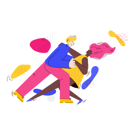 Couple in bright clothing dancing twist or swing  Illustration