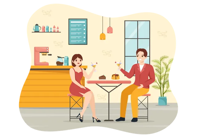 Cafe Vector Illustration Of Interior With Bar Stand Table And Armchairs In Flat Cartoon Hand Drawn Landing Page Restaurant Background Templates Illustration