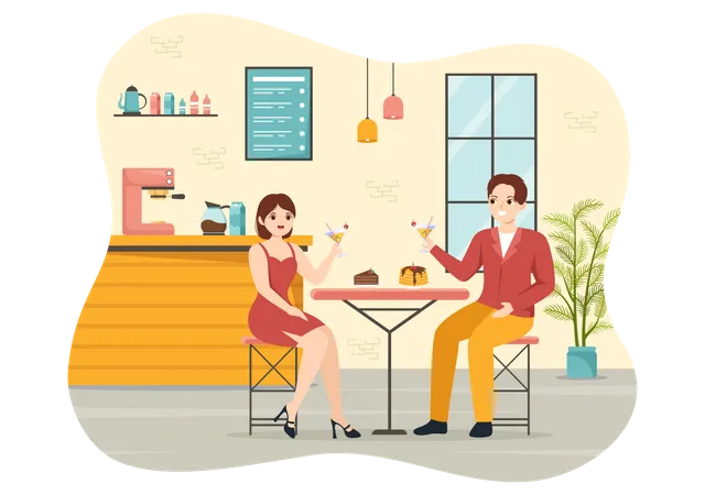 Couple in cafe  Illustration