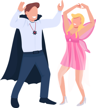 Couple in costumes dancing Illustration