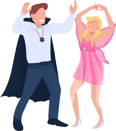 Couple in costumes dancing  Illustration