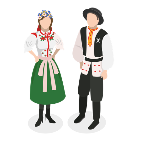 Couple in european traditional costume  Illustration