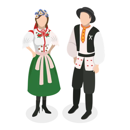 3 D Isometric Flat Vector Set Of Europeam Tradition Clothes Belarus Ukraine Czech Republic Poland Item 2 Illustration