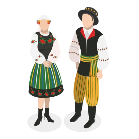 3 D Isometric Flat Vector Set Of Europeam Tradition Clothes Belarus Ukraine Czech Republic Poland Item 3 Illustration