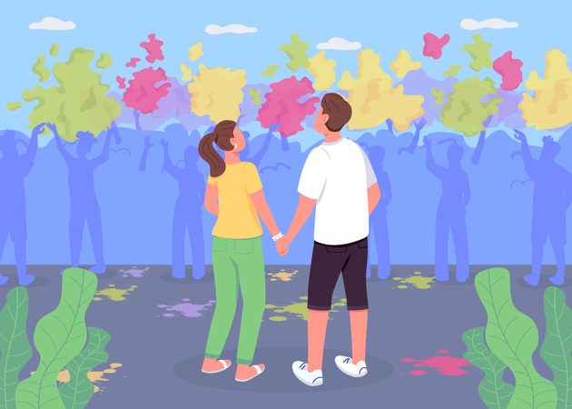 Couple in Holi festival  イラスト