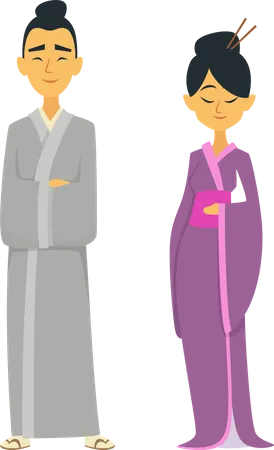 Couple in Japanese cloth Illustration