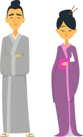 Couple in Japanese cloth  Illustration