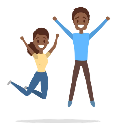 Couple Of Happy People Jumping Celebration And Joy Guy And Girl Full Of Energy Jump In The Air Flat Vector Illustration Illustration