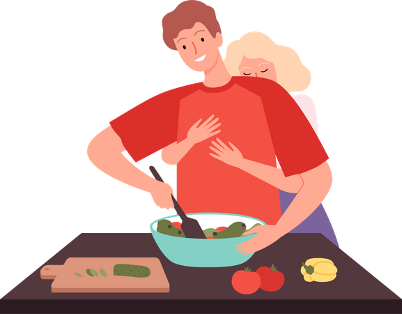 Couple in kitchen  Illustration