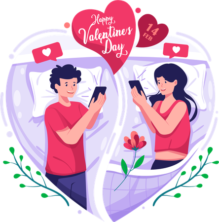 Couple in love chatting on smartphone Illustration