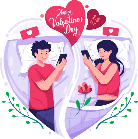 Couple in love chatting on smartphone  Illustration