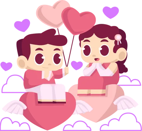 Couple in love flying high Illustration