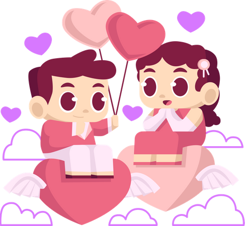 Couple in love flying high  Illustration