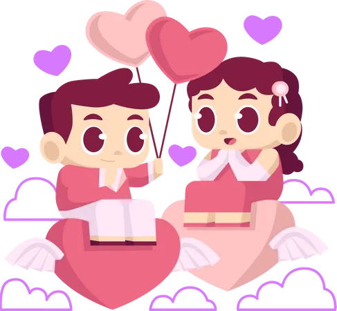 Couple in love flying high  Illustration